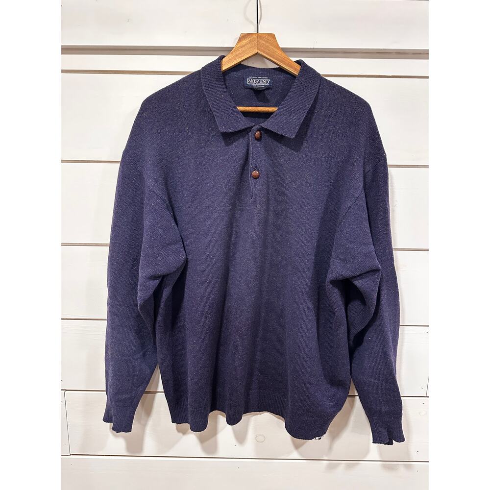 Vintage Lands' End Men's 100% Lambswool Blue Cozy Sweater Size XL 46-48